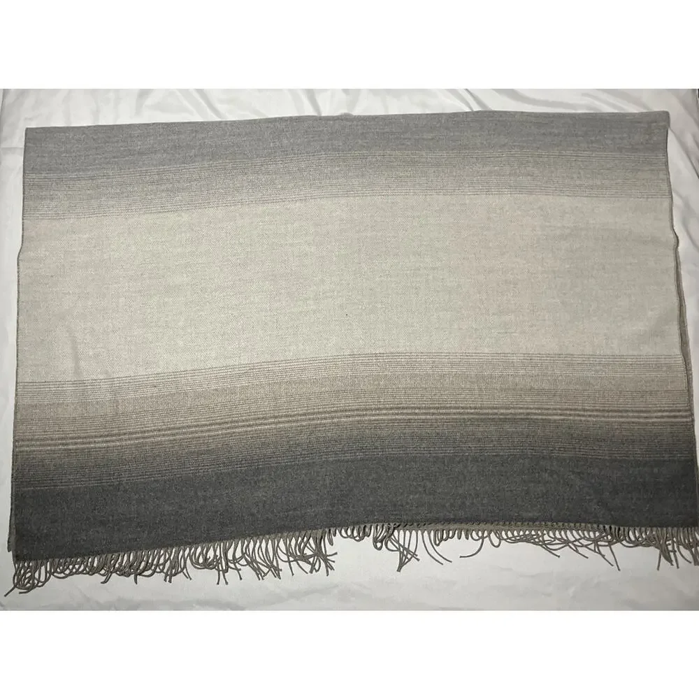 Molina by Jimmy Hourihan Shawl Grey Blue Brown Wrap Poncho Cape Fringe Layered